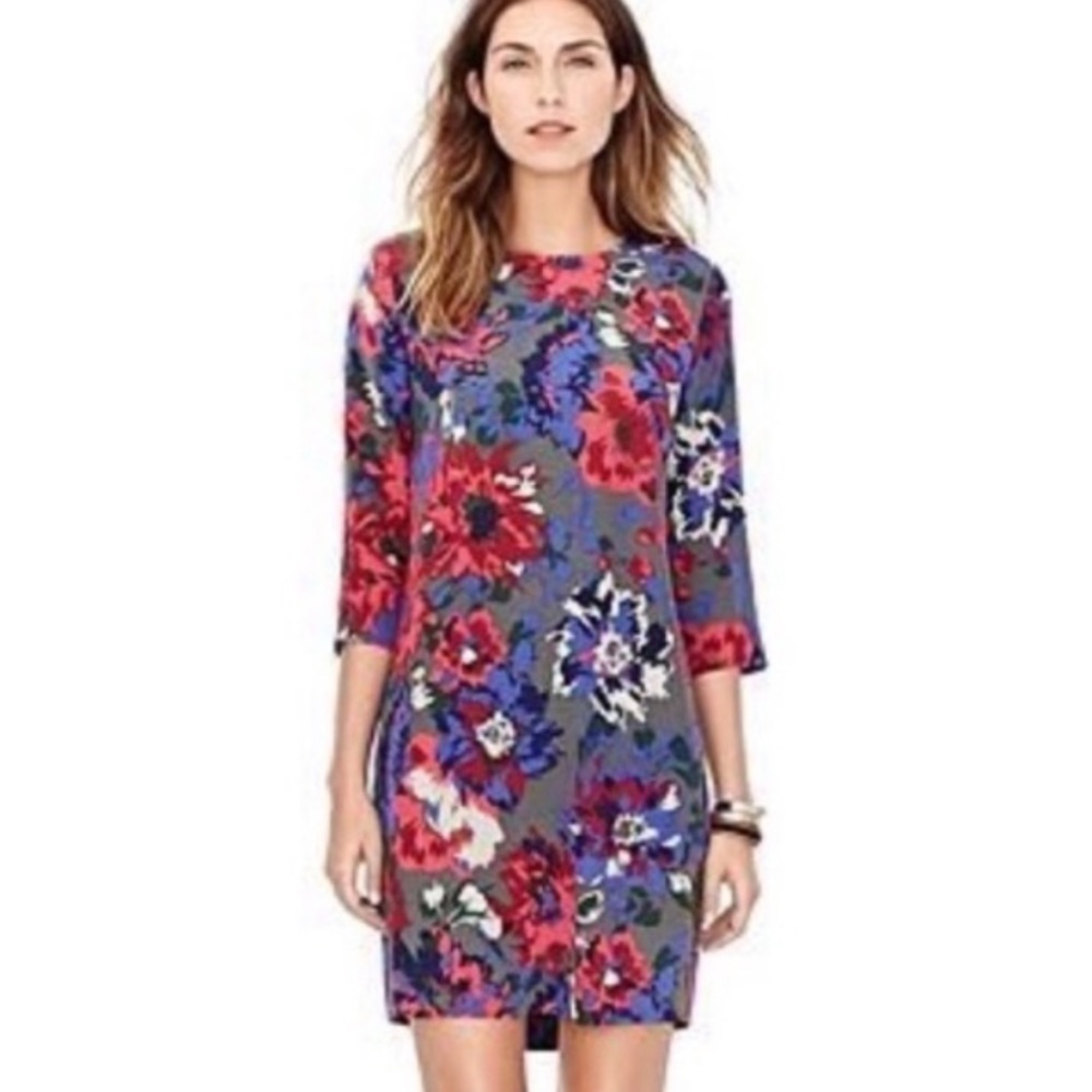 Fossil Women's Silk Shift Dress Size 4 Multicolor Bold Floral All Over P…
